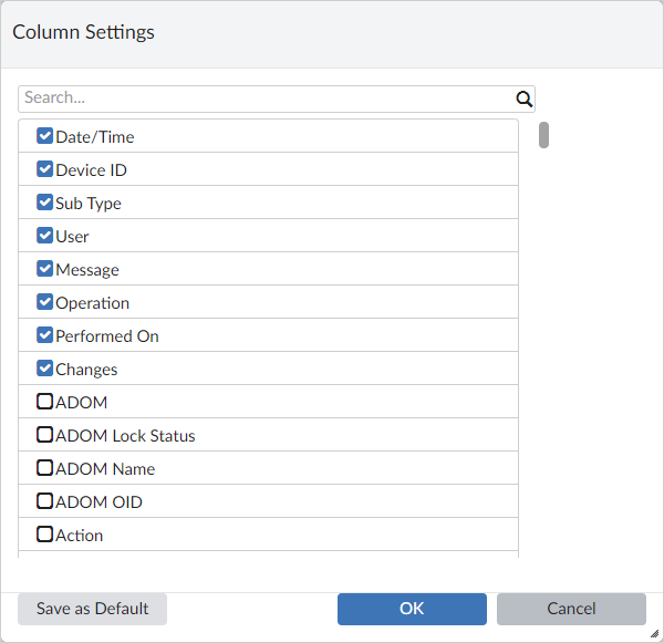Customizing default columns FortiAnalyzer 7.4.0